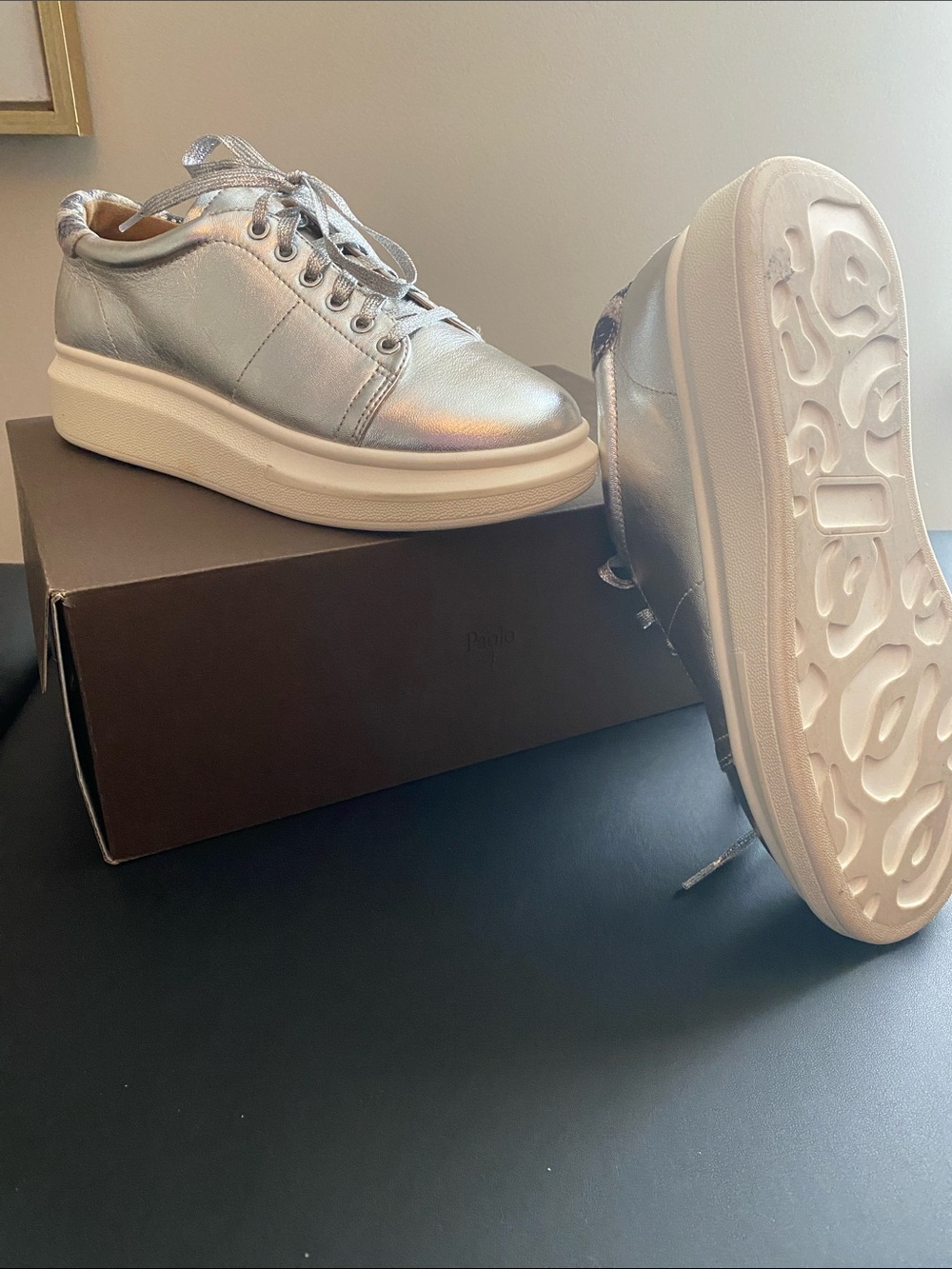 Paolo Kelsey- Silver Gray Sneakers run small size 9 fits like 8